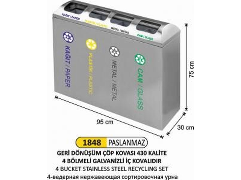 DÖRTLÜ GERİ DÖNÜŞÜM SETİ PASLANMAZ