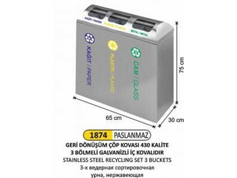 ÜÇLÜ GERİ DÖNÜŞÜM SETİ PASLANMAZ