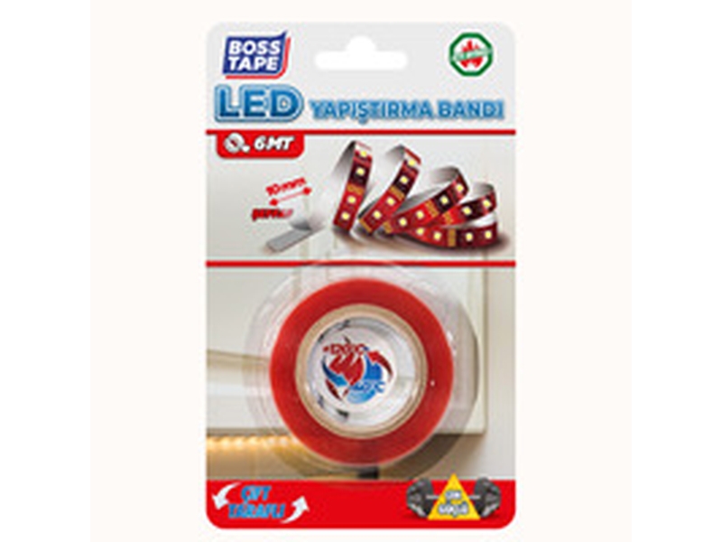 BOSS TAPE ÖZEL BANT LED MONTAJ BANDI ÇİFT TARAFLI 10 MM x 6M BT-01025