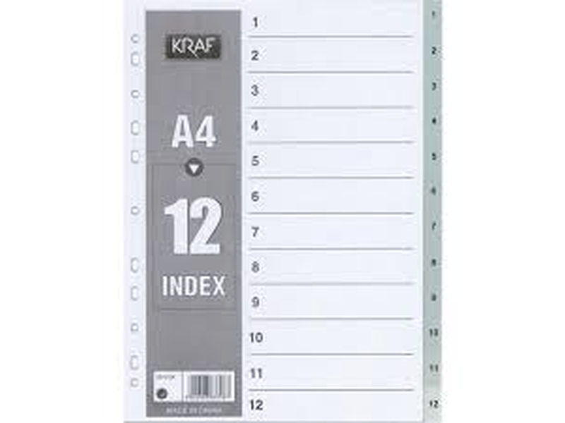 Kraf 1012 Plastik Seperatör A4 1-12 Rakam Gri