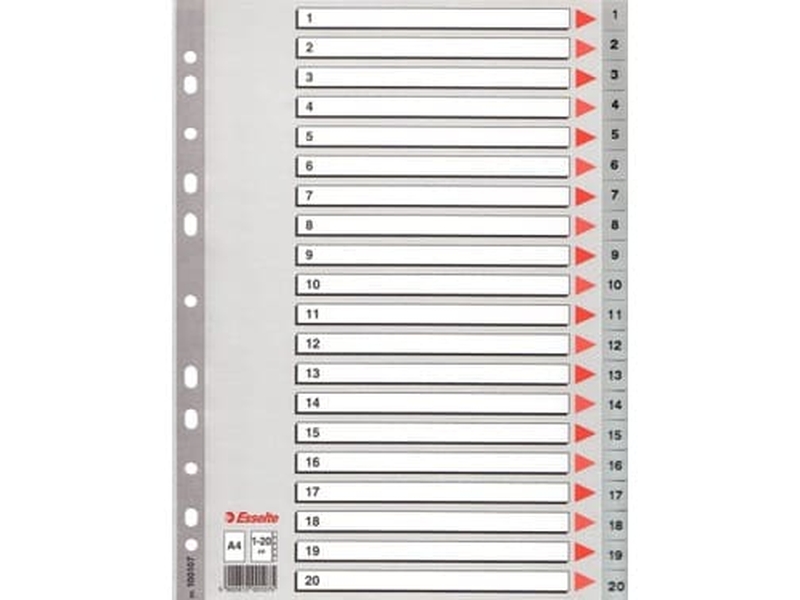 Esselte 100107 Plastik Seperatör A4 1-20 Rakam Gri