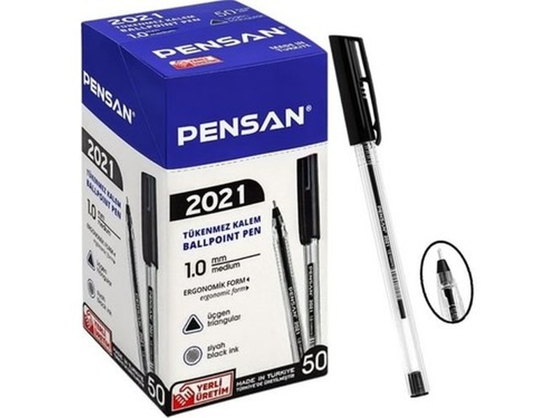 Pensan 2021 Üçgen Tükenmez Kalem 1.0Mm 50Li Siyah