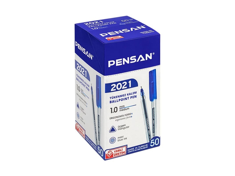 Pensan 2021 Üçgen Tükenmez Kalem 1.0Mm 50Li Mavi
