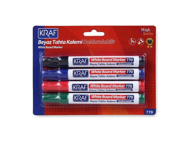 Kraf 770-4 Beyaz Tahta Kal Doldurulabilir 4Lü Set