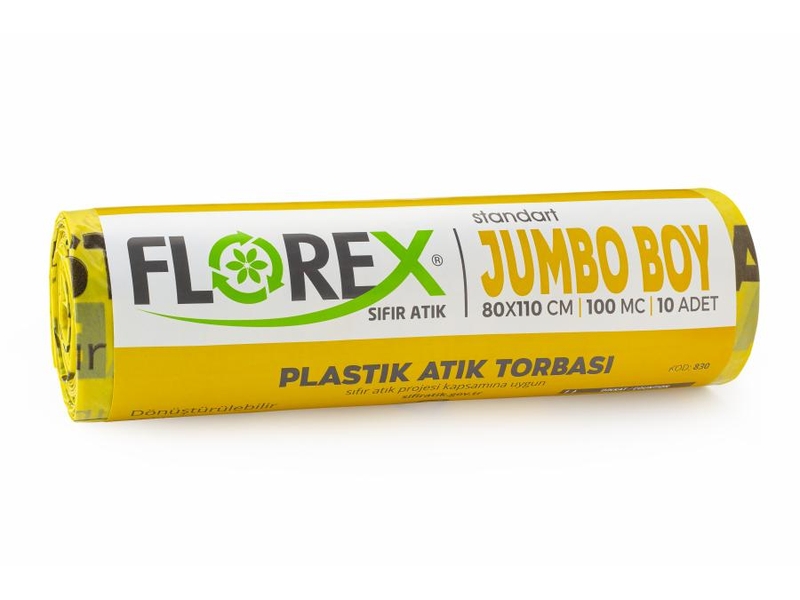 Florex  830 Plastik Atık Çöp Poşeti Jumbo Boy 80  x  110 cm 10 Adet - Sarı