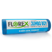Florex  827 Kağıt Atık Baskılı Jumbo Boy Çöp Poşeti 80  x  110 cm 10 Adet  x  10 Rulo Mavi