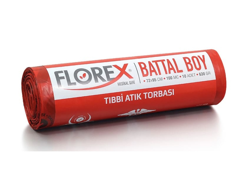 Florex  530 Tıbbi Atık Battal Boy  Çöp Poşet Battal 72 x 95 cm 10 Adet  x  10 Rulo